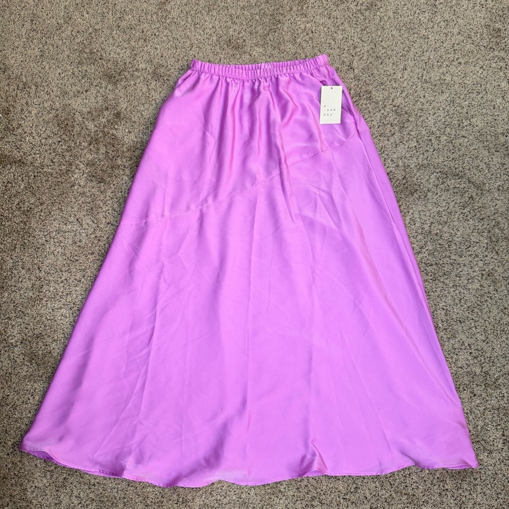 NWT A New Day Long Purple Slip Skirt Satin Maxi Size XS Pockets Lavender